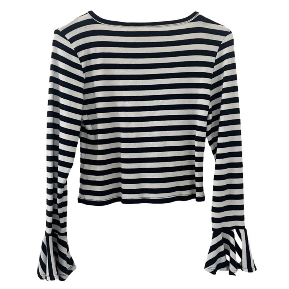 Maeve by Anthropologie Flouncy Top Small Petite Striped Bell Long Sleeve - Picture 5 of 5